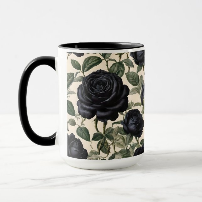 **"Dark Romance: Black Vintage Provincial Roses"** Mug (Left)