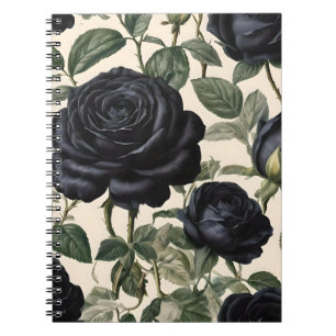 **"Dark Romance: Black Vintage Provincial Roses"** Notebook