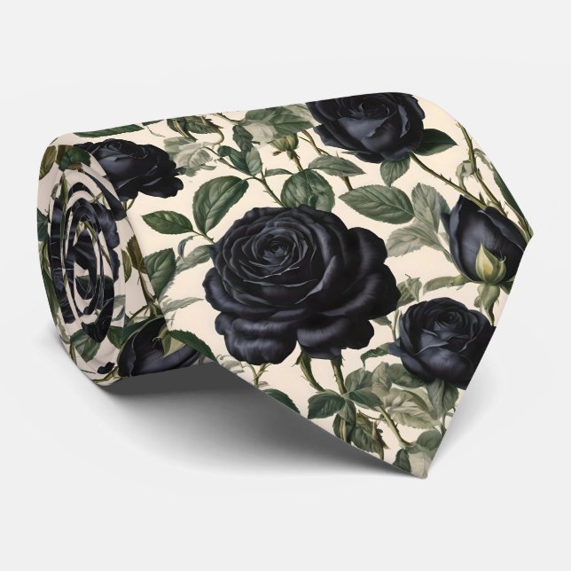 **"Dark Romance: Black Vintage Provincial Roses"** Tie (Rolled)