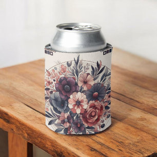 Dark Romance Burgundy Art Deco Floral Summer  Can Cooler