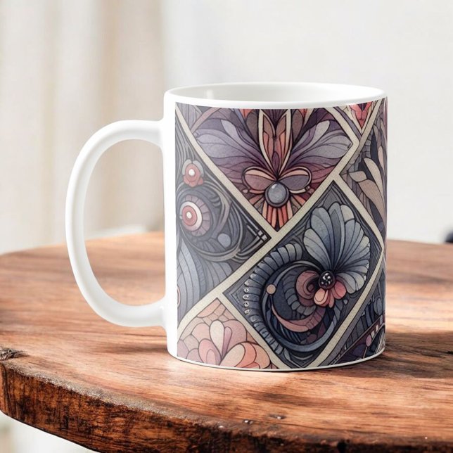 Dark Romance Burgundy Art Deco Floral Summer Coffee Mug (Creator Uploaded)