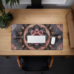 Dark Romance Burgundy Art Deco Floral Summer Desk Mat