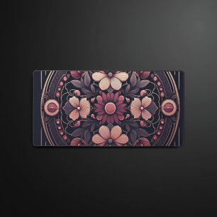 Dark Romance Burgundy Art Deco Floral Summer Desk Mat
