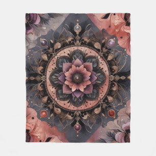 Dark Romance Burgundy Art Deco Floral  Summer  Fleece Blanket