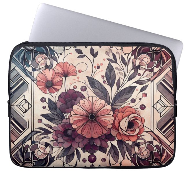 Dark Romance Burgundy Art Deco Floral Summer  Laptop Sleeve (Front)