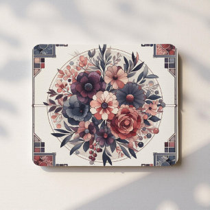 Dark Romance Burgundy Art Deco Floral Summer  Mouse Mat