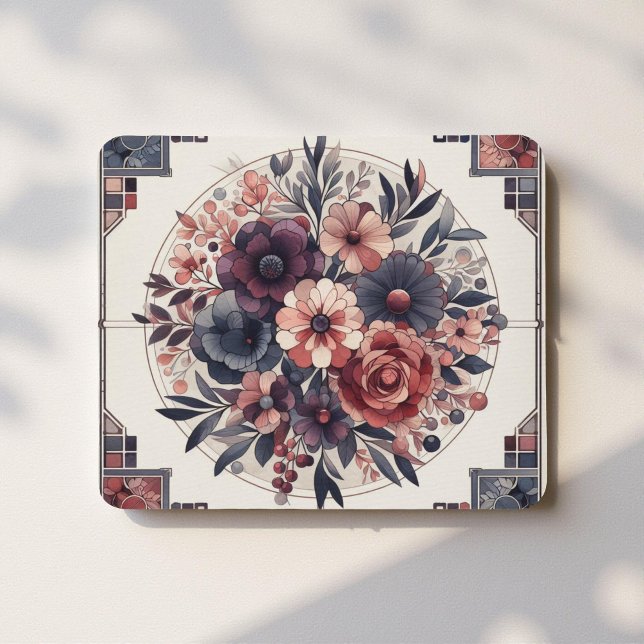 Dark Romance Burgundy Art Deco Floral Summer  Mouse Mat (Creator Uploaded)