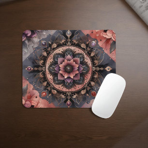 Dark Romance Burgundy Art Deco Floral Summer  Mouse Mat