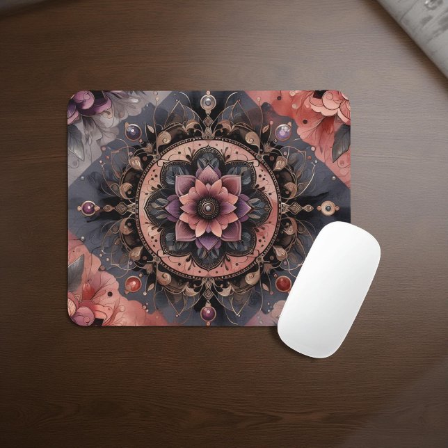 Dark Romance Burgundy Art Deco Floral Summer  Mouse Mat (Creator Uploaded)