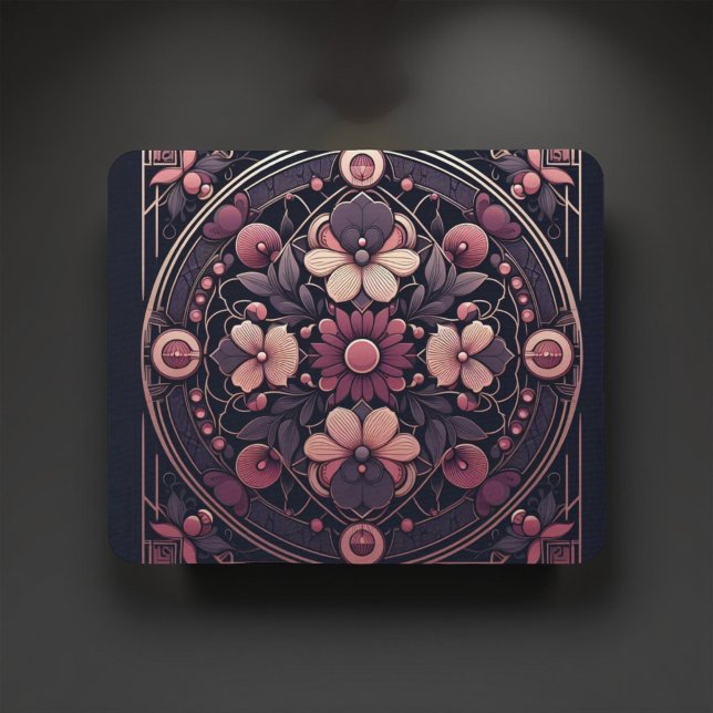 Dark Romance Burgundy Art Deco Floral Summer  Mouse Mat (Creator Uploaded)