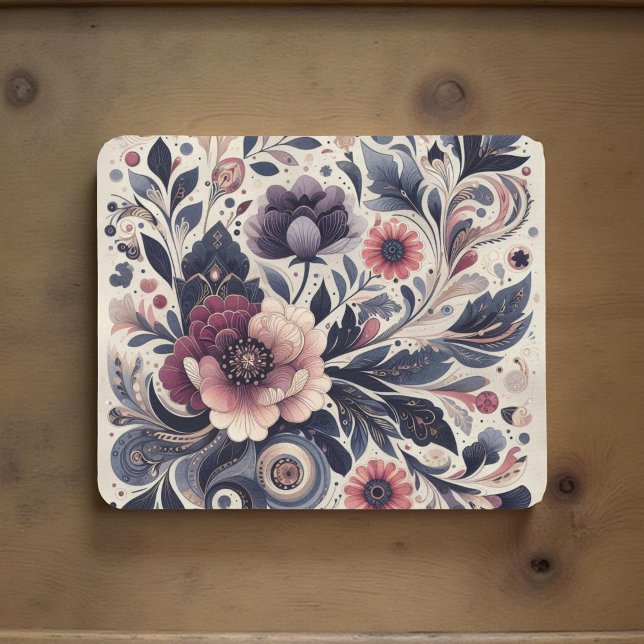Dark Romance Burgundy Art Deco Floral Summer  Mouse Mat (Creator Uploaded)