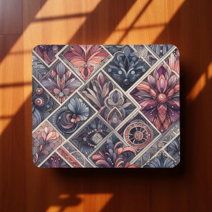 Dark Romance Burgundy Art Deco Floral Summer  Mouse Mat