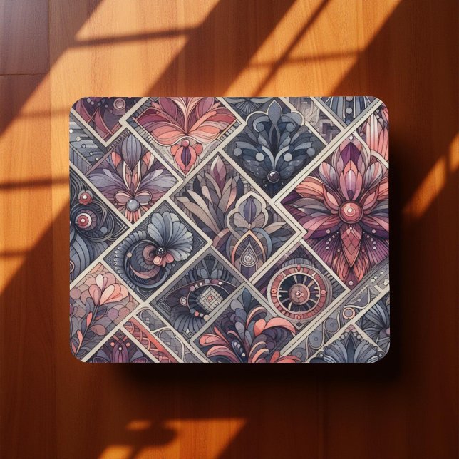 Dark Romance Burgundy Art Deco Floral Summer  Mouse Mat (Creator Uploaded)