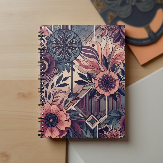 Dark Romance Burgundy Art Deco Floral Summer Notebook (Creator Uploaded)