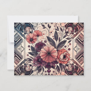 Dark Romance Burgundy Art Deco Floral Summer Postcard