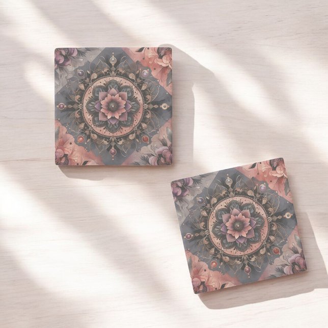 Dark Romance Burgundy Art Deco Floral Summer Stone Coaster (Creator Uploaded)