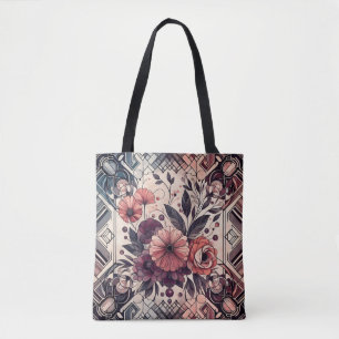 Dark Romance Burgundy Art Deco Floral Summer Tote Bag