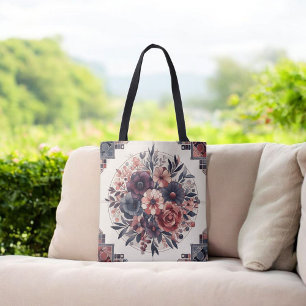 Dark Romance Burgundy Art Deco Floral Summer Tote Bag