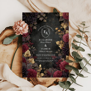 Dark Romance Burgundy Floral Wedding Invitation