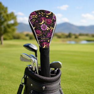 Dark Romance Celestial Moon Name Purple Gold Golf Head Cover