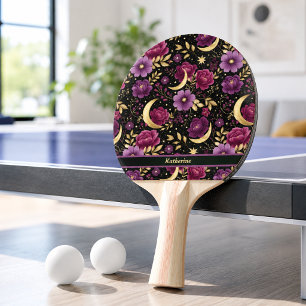 Dark Romance Celestial Moon Name Purple Gold Ping Pong Paddle