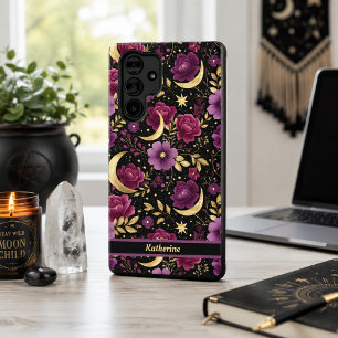 Dark Romance Celestial Moon Name Purple Gold Samsung Galaxy Case