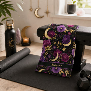 Dark Romance Celestial Moon Name Purple Gold Sport Hand Towel