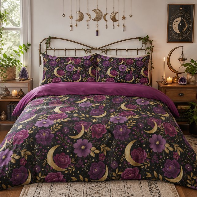 Dark Romance Celestial Moon Purple Gold Pillowcase (Creator Uploaded)