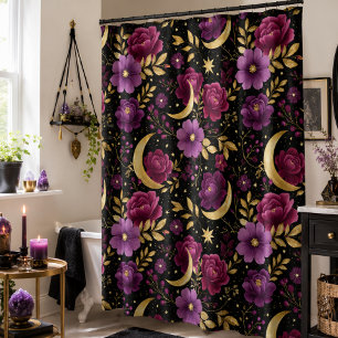 Dark Romance Celestial Moon Purple Gold Shower Curtain
