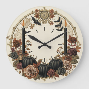 Dark Romance Full Moon & Red Roses Halloween wall Large Clock