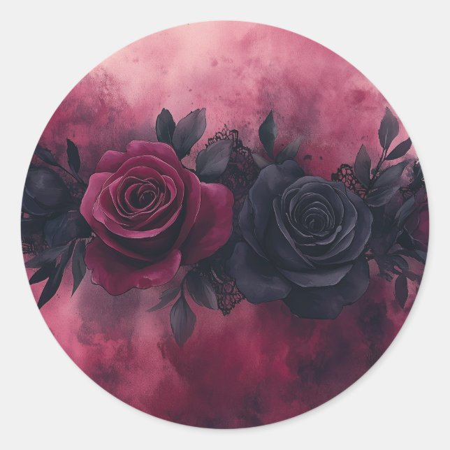 Dark Romance: Gothic Rose and Lace Design Classic Round Sticker (Front)