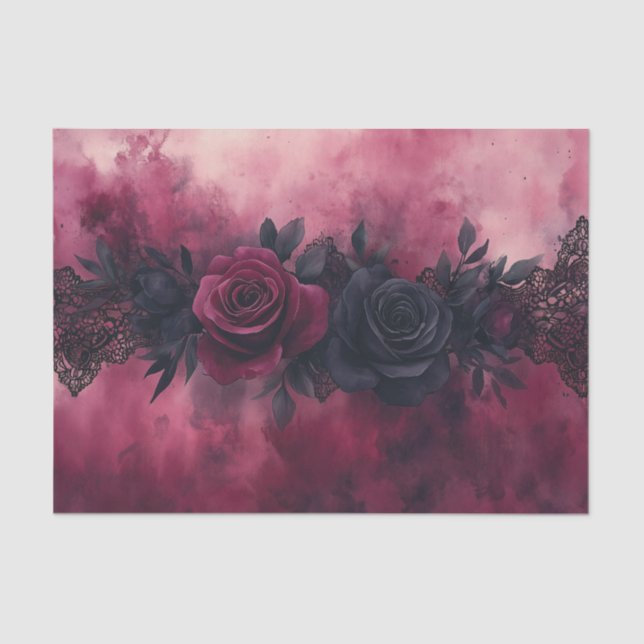 Dark Romance: Gothic Rose and Lace Design Tissue Paper (Front)