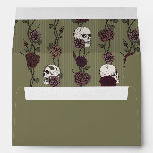 Dark Romance Olive Green Skull and Rose Envelope (Back (Bottom))