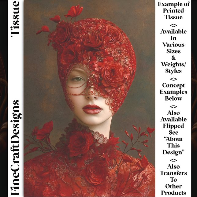 Dark Romance Red Lace Masked Woman CW7R Decoupage Tissue Paper (Creator Uploaded)