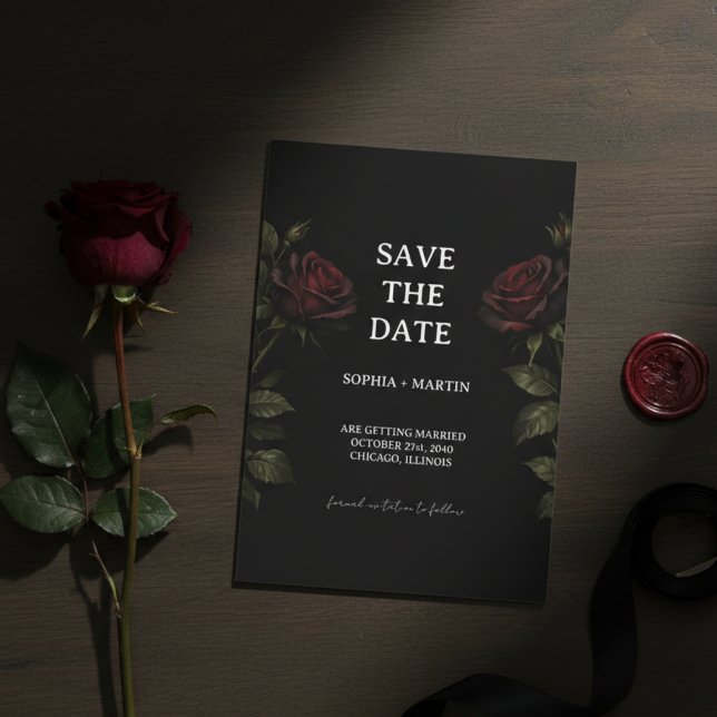 Dark Romance Red Rose Gothic Wedding Save The Date Invitation (Creator Uploaded)