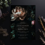 Dark Romantic Black Peony Floral Wedding Invitation<br><div class="desc">A dark moody gothic wedding invitation card, romantic and elegant, featuring a vintage style painting of soft peony flowers, elegantly set typography for your wedding information as a fully customisable template. The perfect pick for a winter wedding, mansion wedding, black themed wedding, gothic wedding or vintage style wedding. This invitation...</div>