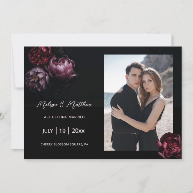 Dark Romantic Black Wedding Save The Date (Front)