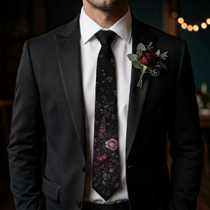 Dark Romantic Burgundy & Dusty Rose Black Floral Tie