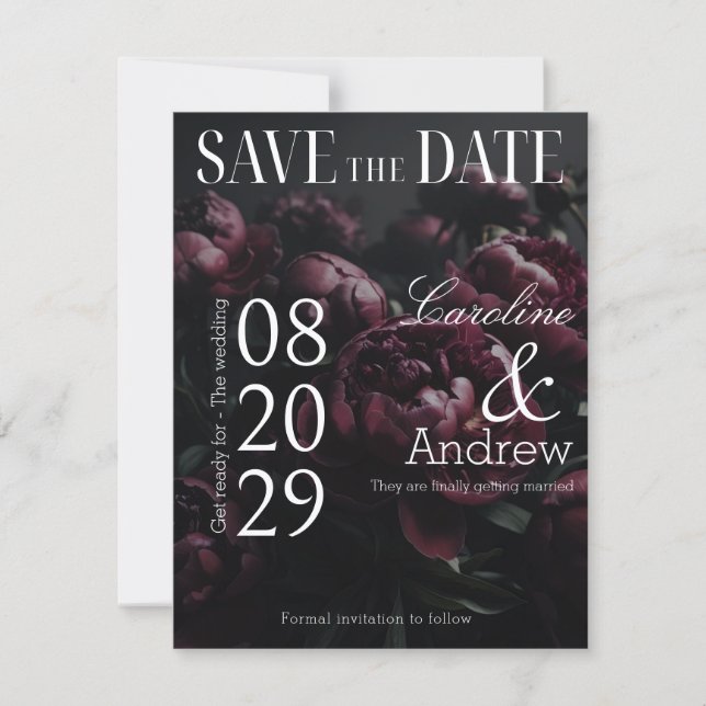 Dark Romantic Elegant Magazine Photo Save The Date (Front)
