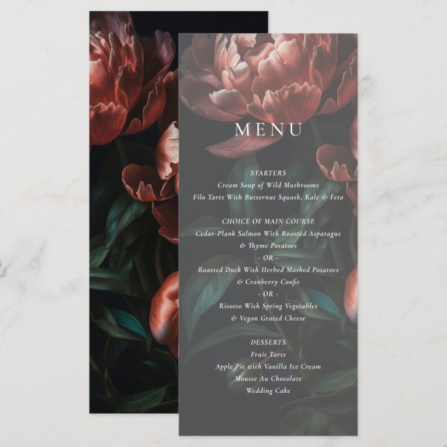 Dark Romantic Fine Art Floral Wedding Menu (Front/Back)
