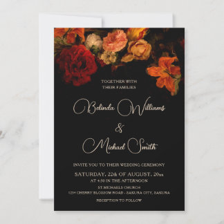 Dark Romantic Fine Art Flowers  Invitation