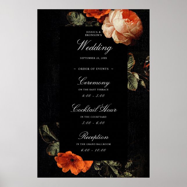 Dark Romantic Floral Dutch Masters Wedding Welcome Poster (Front)