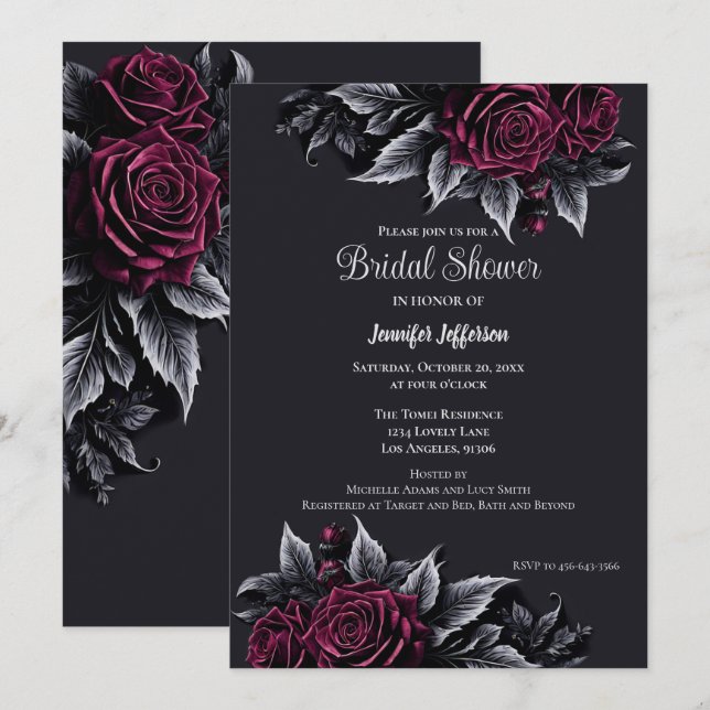 Dark Romantic Floral Gothic Bridal Shower Invitation (Front/Back)