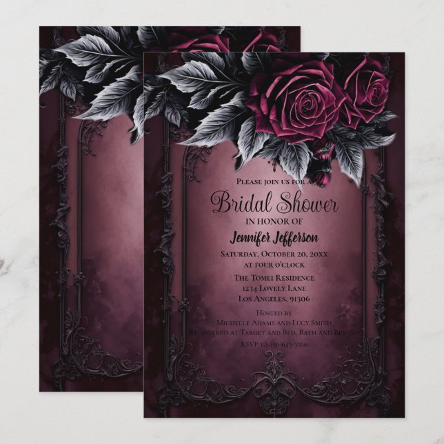 Dark Romantic Floral Gothic Bridal Shower Invitation (Front/Back)