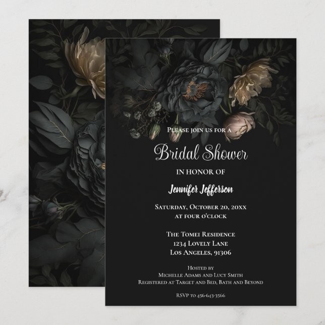 Dark Romantic Floral Gothic Bridal Shower Invitation (Front/Back)