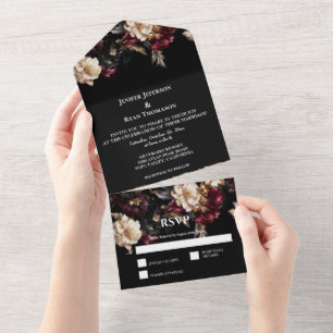 Dark Romantic Floral Gothic Wedding All In One Invitation