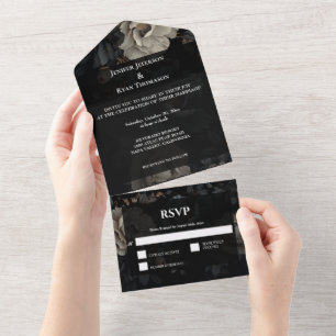 Dark Romantic Floral Gothic Wedding All In One Invitation