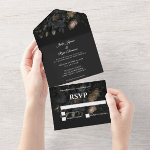 Dark Romantic Floral Gothic Wedding All In One Invitation