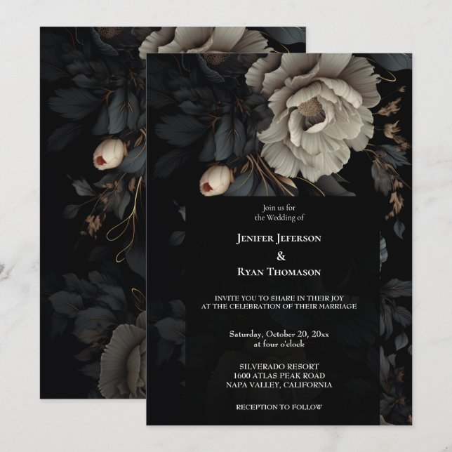 Dark Romantic Floral Gothic wedding invitation (Front/Back)