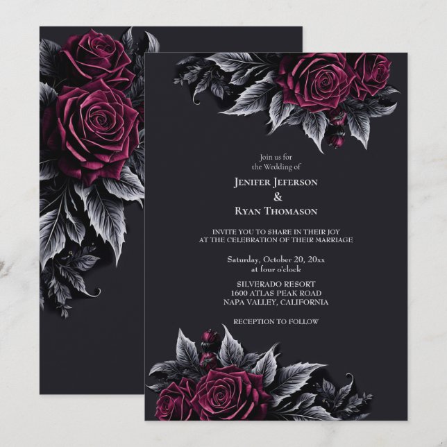 Dark Romantic Floral Gothic wedding invitation (Front/Back)